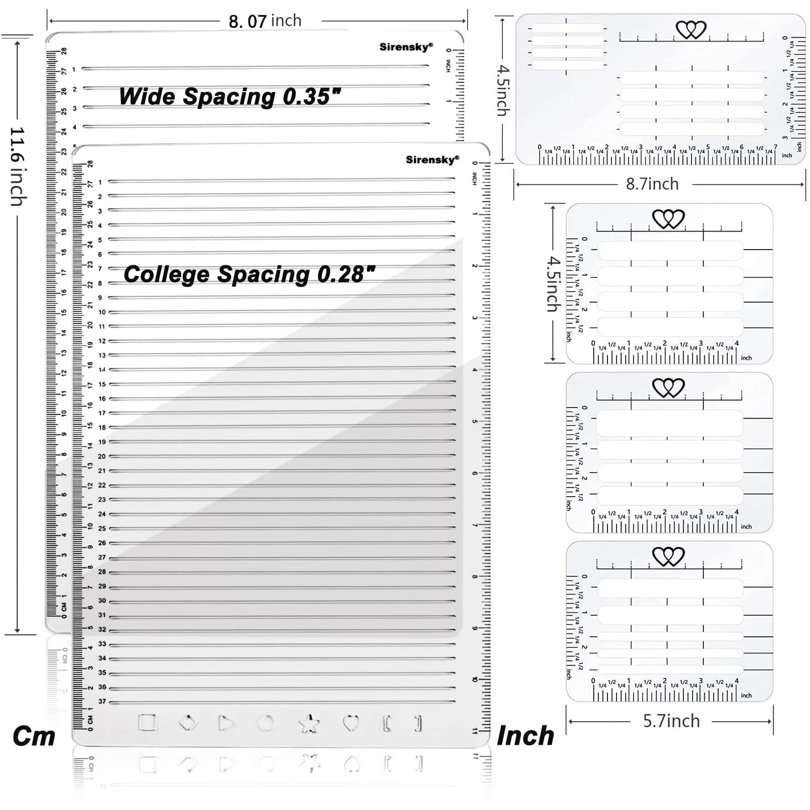 Sirensky Straight Line Stencil Templates and Envelope Addressing Guide Set of 6 | College Ruled 9/32" and 0.35" Spacing - view 7