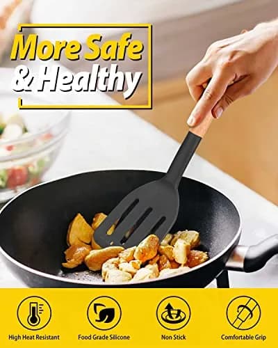 BUNDLEPRO Silicone Spatula & Slotted Turner Set, 2 Pack, Black | Heat Resistant to 230°C thumbnail 3