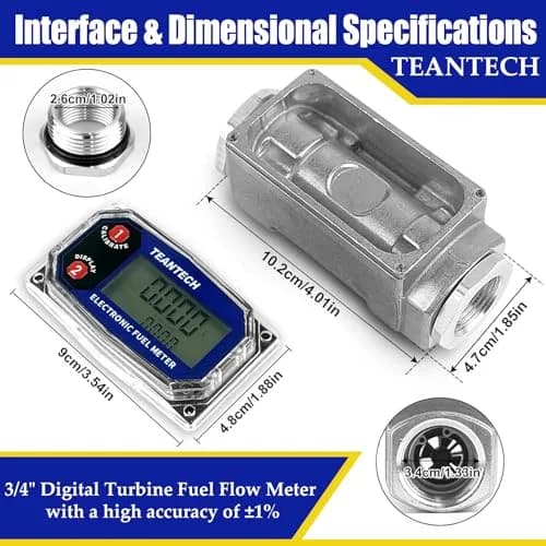 TEANTECH Turbine Flow Meter 3/4 inch (19.05mm) with NPT Counter | Accurate Flow Measurement thumbnail 2