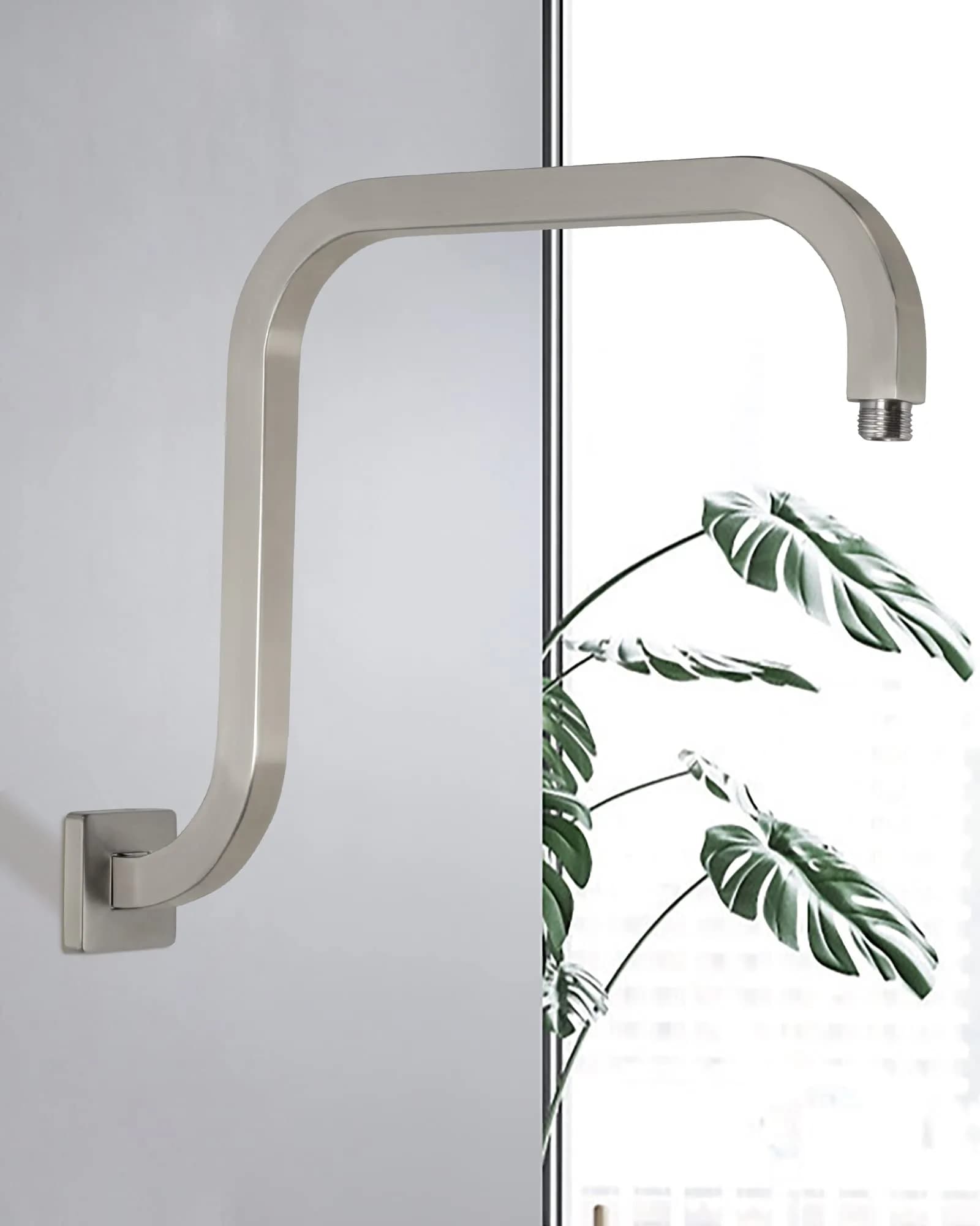 PHASAT S Shaped Shower Arm with Flange, 97cm (38.2") High Rise Shower Head Extension Arm | Brushed Nickel, 304 Stainless Steel - view 2