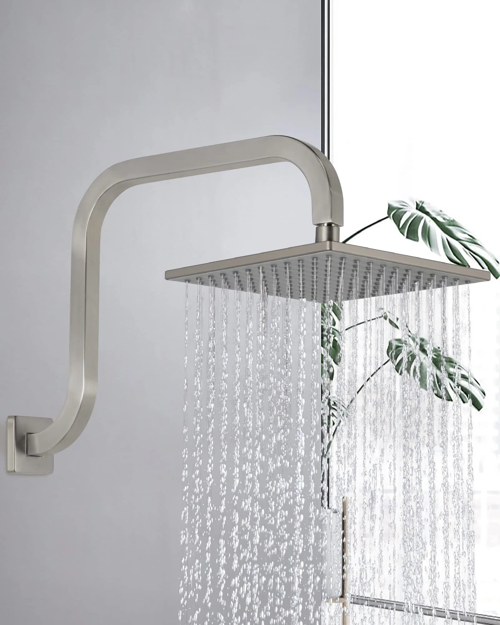 PHASAT S Shaped Shower Arm with Flange, 97cm (38.2") High Rise Shower Head Extension Arm | Brushed Nickel, 304 Stainless Steel - view 3