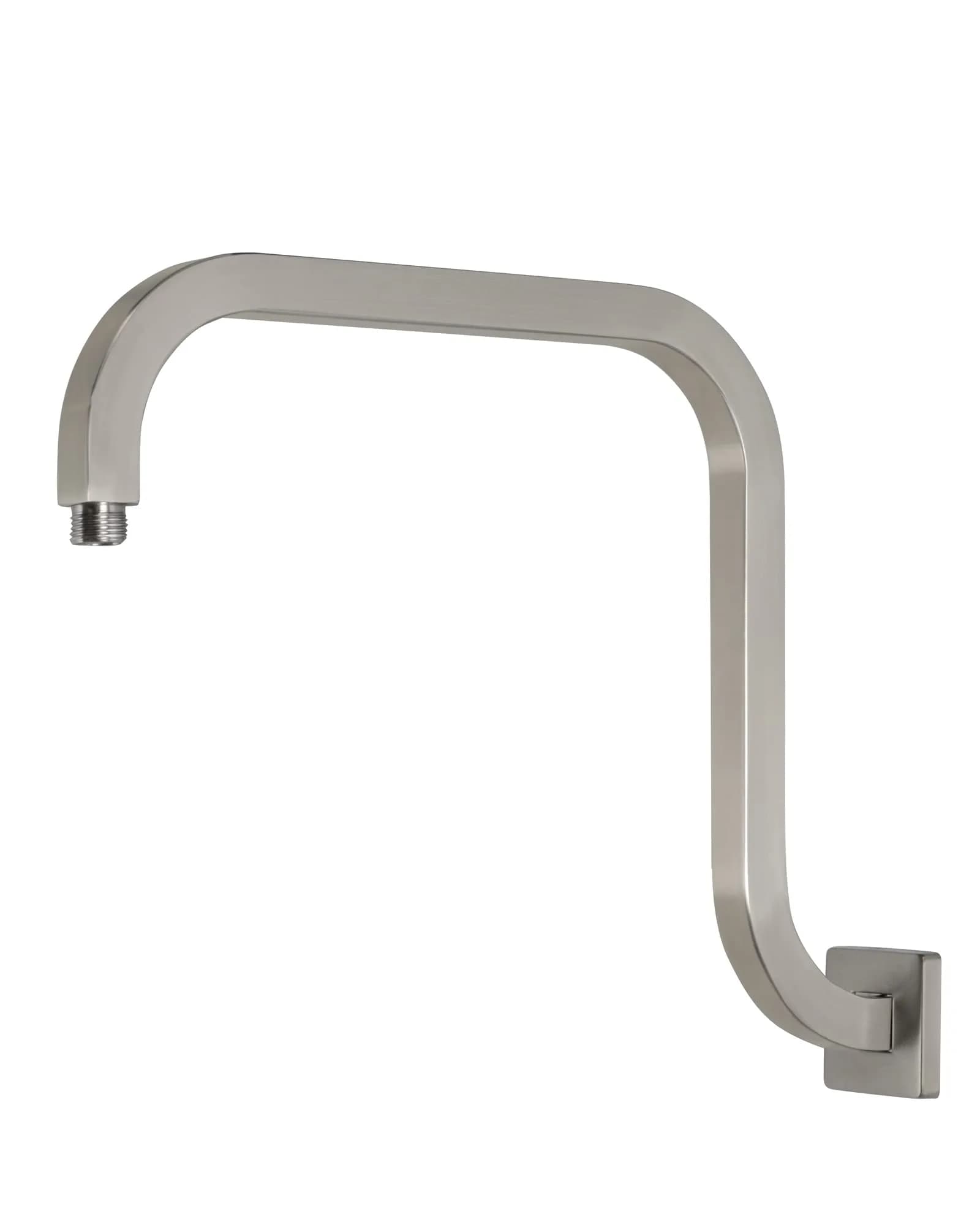 PHASAT S-Shaped Shower Arm 41cm (16.65") with Flange | High Rise Chrome Extension for Rainfall Shower Heads — Brushed Nickel / Square-Standard