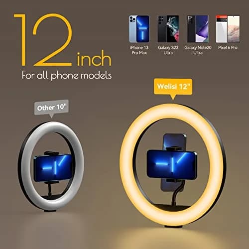 Weilisi Selfie Ring Light 12" with Tripod & Remote | Dimmable RGB & White Light for Photography & Live Streaming thumbnail 3