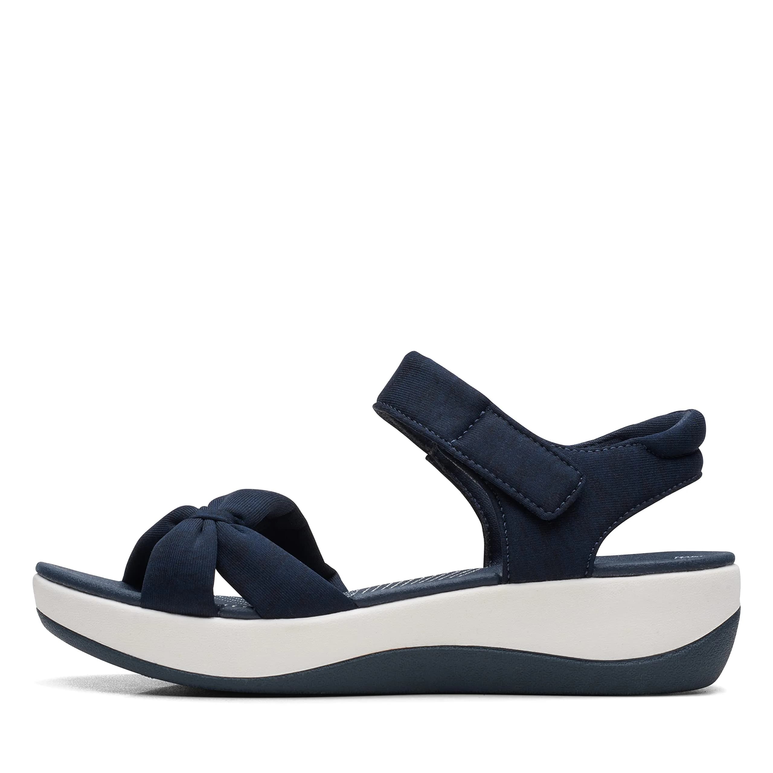 Clarks Women's Arla Shore Flat Sandal Navy Textile 7 | Casual Comfort