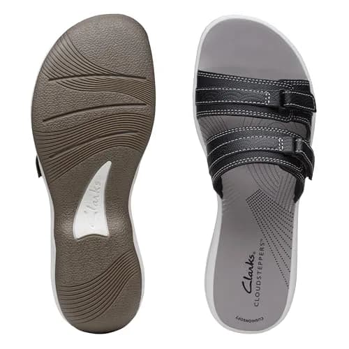 Clarks Cloudsteppers Women's Breeze Piper Slide Sandal Black Synthetic 8 Medium US | Beach-Strolling Comfort thumbnail 8