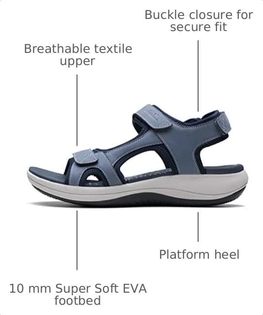 Clarks Mira Bay Flat Sandal 11 Medium US | Denim Blue Textile, Platform Heel thumbnail 2