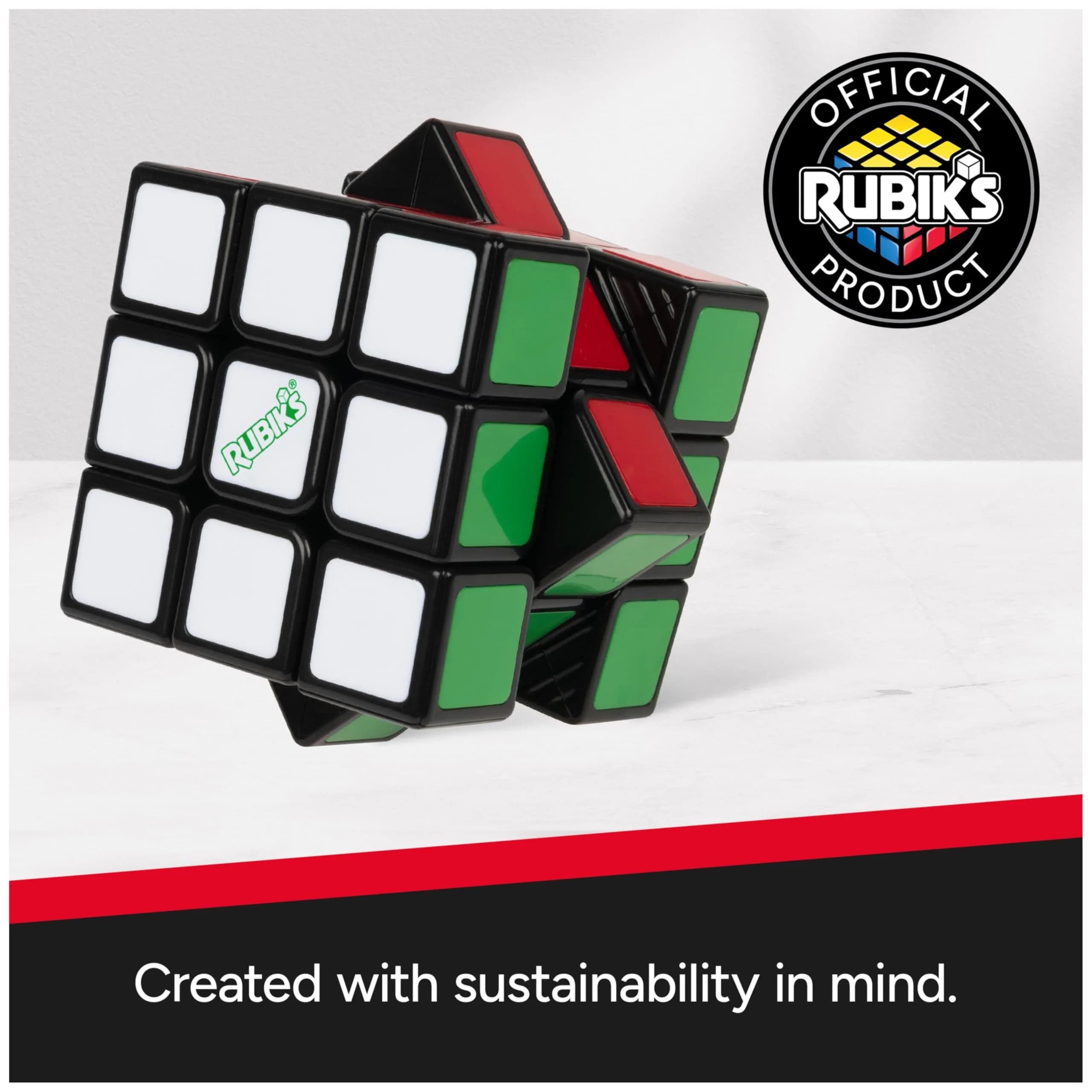 Rubik's Original 3x3 Cube - Eco-Friendly 100% Recycled Plastic Edition | Classic Brain Teaser Puzzle for Ages 8+ - view 2