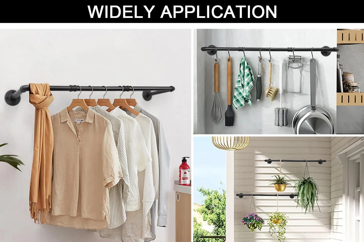 Livabber Industrial Pipe Clothes Rack 91cm (36 Inch) | Heavy Duty Wall Mounted Garment Bar for Bedroom, Closet - view 5
