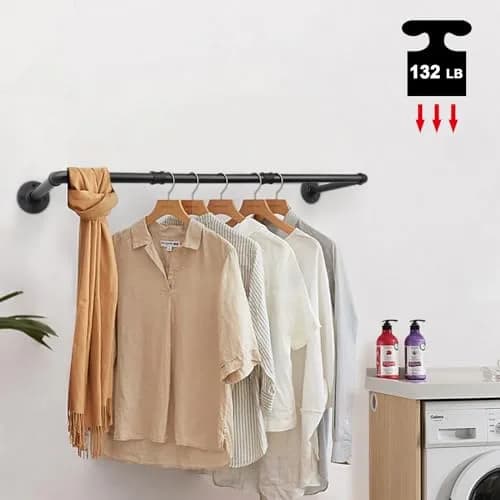 Livabber Industrial Pipe Clothes Rack 91cm (36 Inch) | Heavy Duty Wall Mounted Garment Bar for Bedroom, Closet thumbnail 6