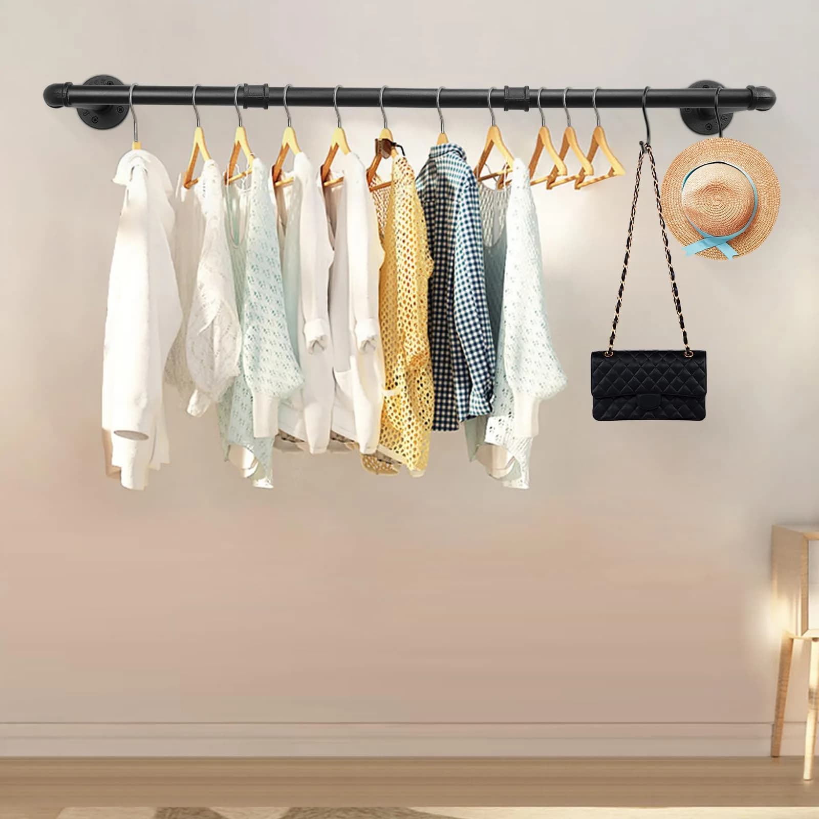 Livabber Industrial Pipe Clothes Rack 91cm (36 Inch) | Heavy Duty Wall Mounted Garment Bar for Bedroom, Closet - view 7