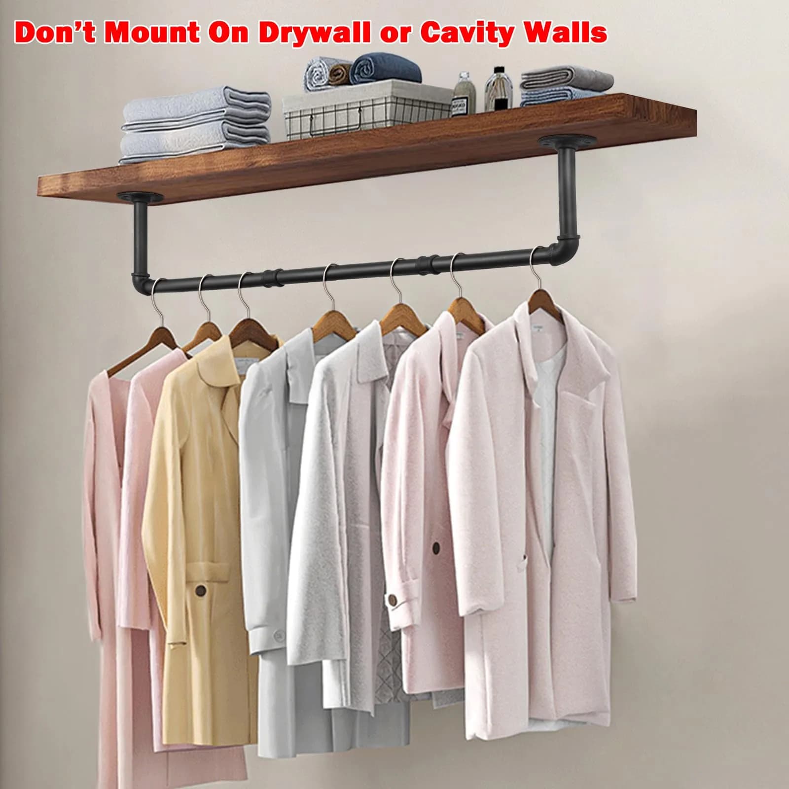 Livabber Industrial Pipe Clothes Rack 91cm (36 Inch) | Heavy Duty Wall Mounted Garment Bar for Bedroom, Closet - view 4