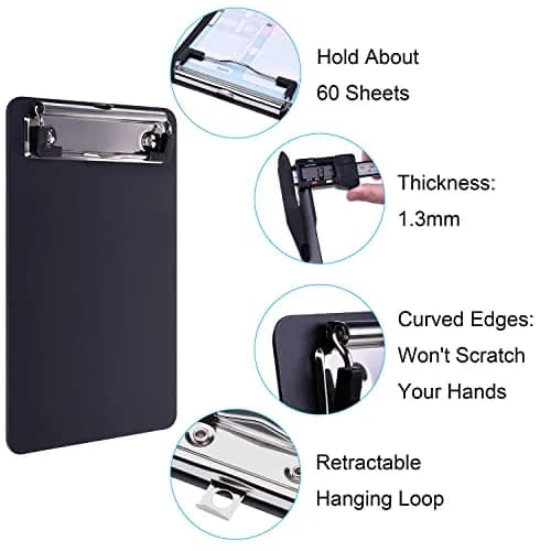 Wisdompro Mini Clipboards 12cm x 18.5cm (4.7"x7.3") Black/Blue 2-Pack | Durable Polypropylene & Stainless Steel thumbnail 5