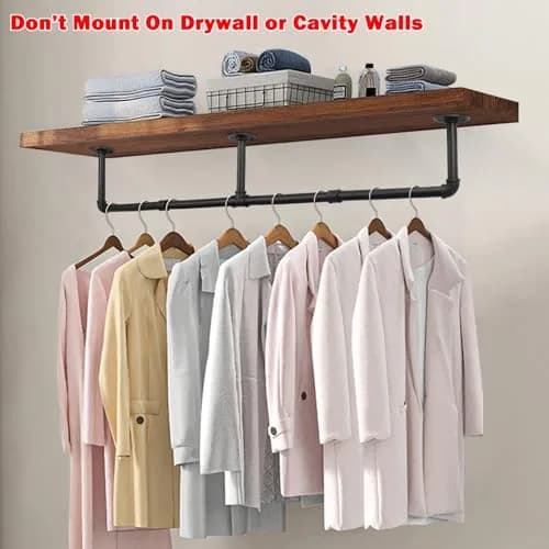 Livabber Industrial Pipe Clothes Rack 127 cm (50 Inch) | Rustic Wall Mounted Garment Rack for Bedroom, Closet thumbnail 4