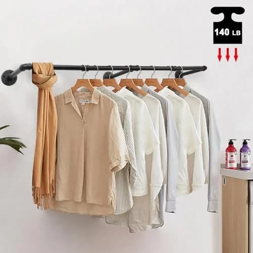 Livabber Industrial Pipe Clothes Rack 127 cm (50 Inch) | Rustic Wall Mounted Garment Rack for Bedroom, Closet thumbnail 6