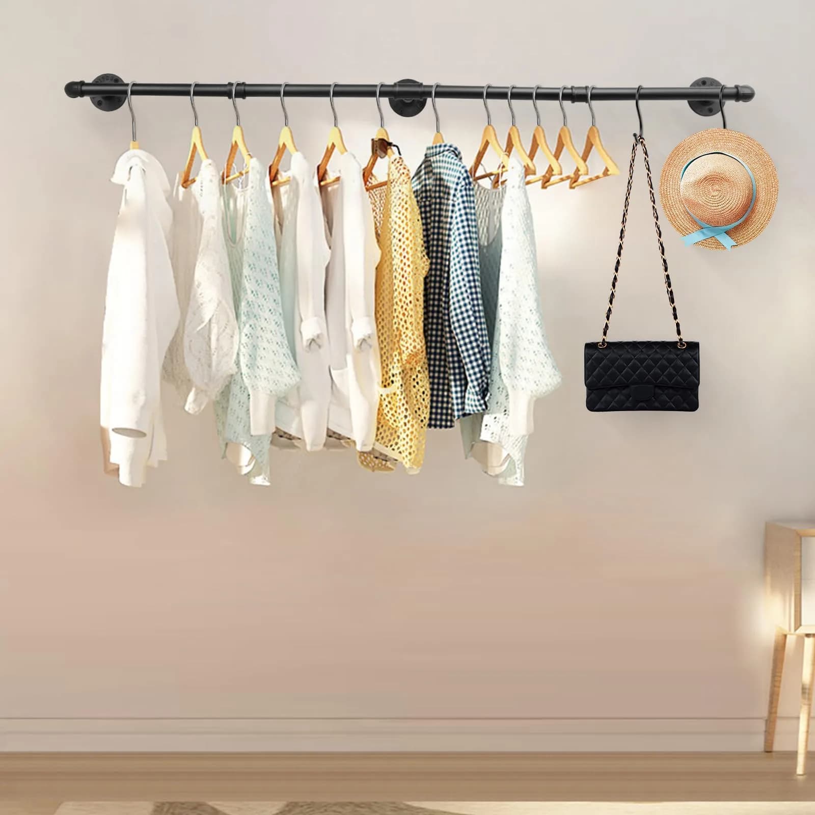 Livabber Industrial Pipe Clothes Rack 127 cm (50 Inch) | Rustic Wall Mounted Garment Rack for Bedroom, Closet - view 7