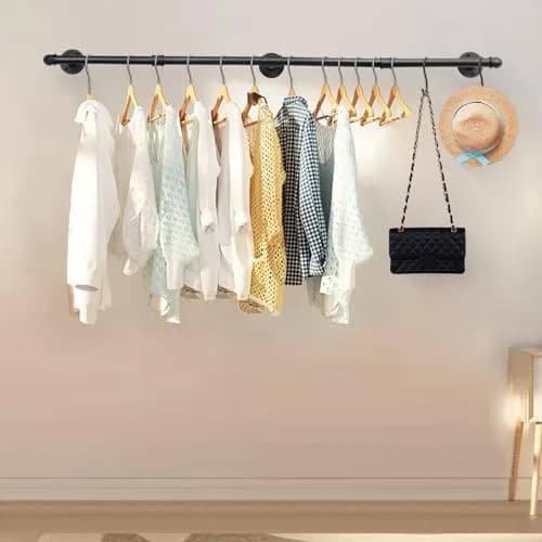 Livabber Industrial Pipe Clothes Rack 127 cm (50 Inch) | Rustic Wall Mounted Garment Rack for Bedroom, Closet thumbnail 7