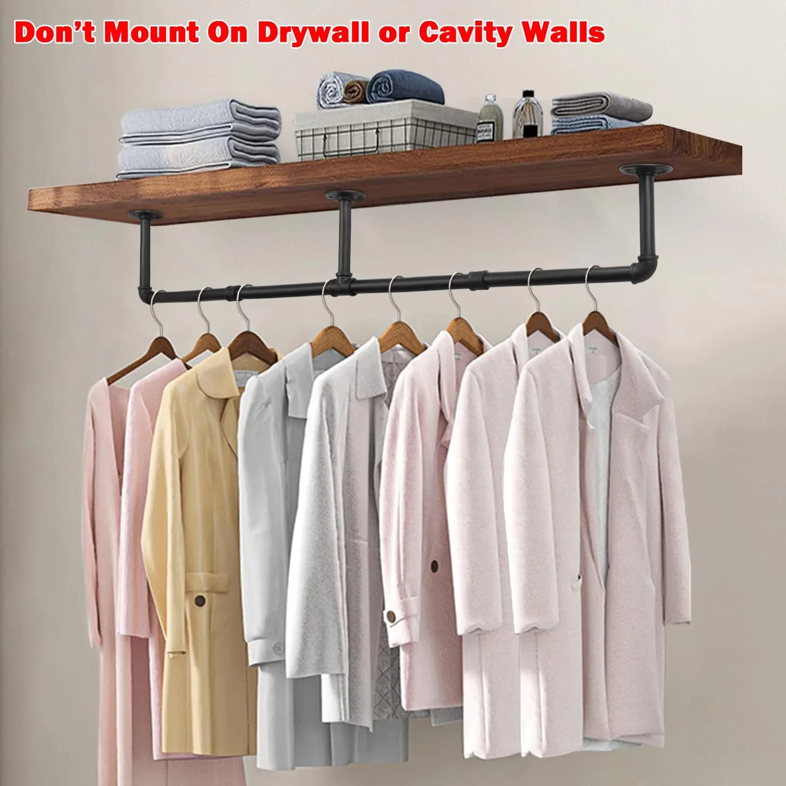 Livabber Industrial Pipe Clothes Rack 127 cm (50 Inch) | Rustic Wall Mounted Garment Rack for Bedroom, Closet - view 4