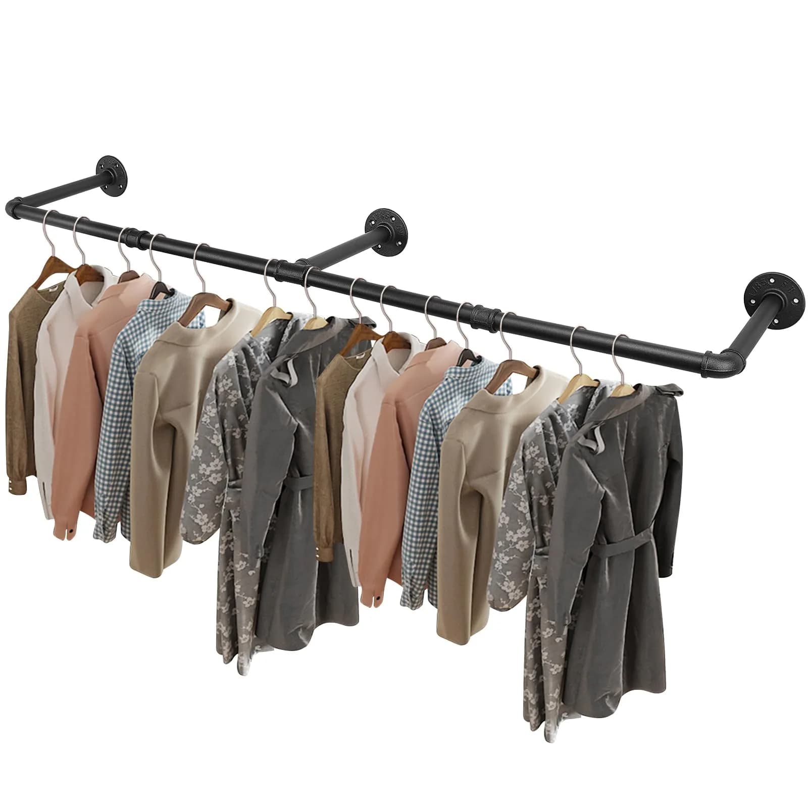 Livabber Industrial Pipe Clothes Rack 152 cm (60 Inch) | Heavy Duty Wall Mounted Garment Bar for Bedroom, Closet
