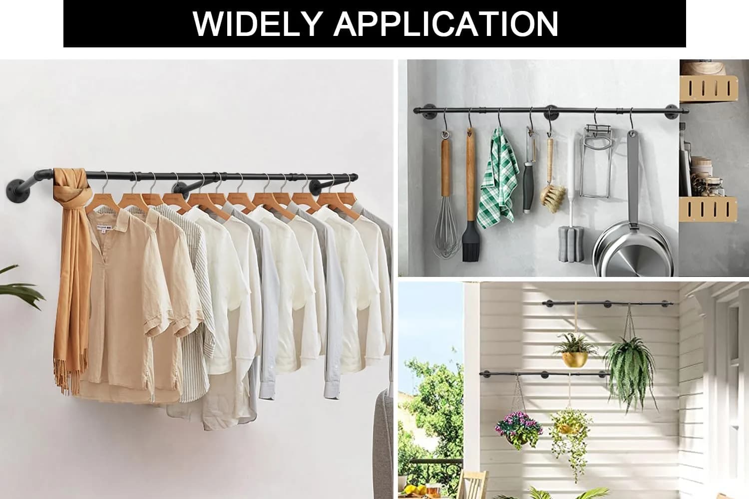 Livabber Industrial Pipe Clothes Rack 152 cm (60 Inch) | Heavy Duty Wall Mounted Garment Bar for Bedroom, Closet - view 5
