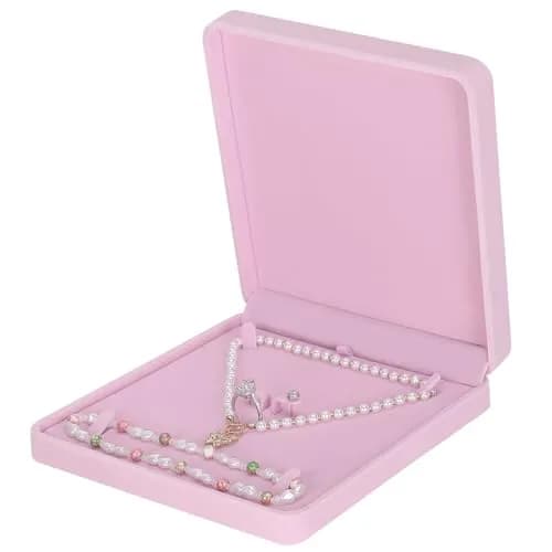 LETURE Velvet Jewelry Set Box for Bracelets, Necklaces, Earrings, Rings - Pink | 19cm (7.5in) Square thumbnail 1