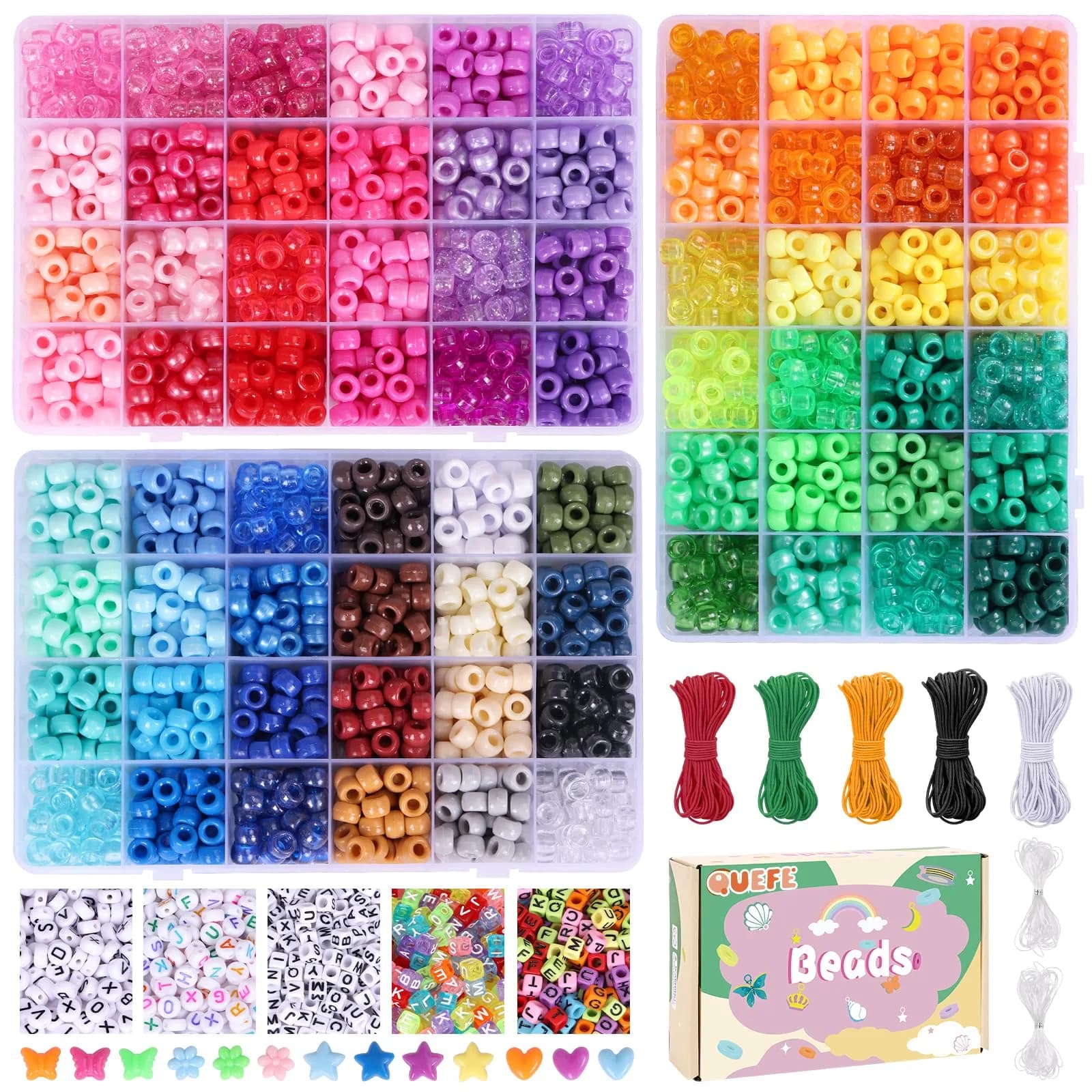QUEFE 72 Colors 4700pcs 9mm Pony Beads Bracelet Kit Kandi Bead | Modern Acrylic Craft Beads for Jewelry Making