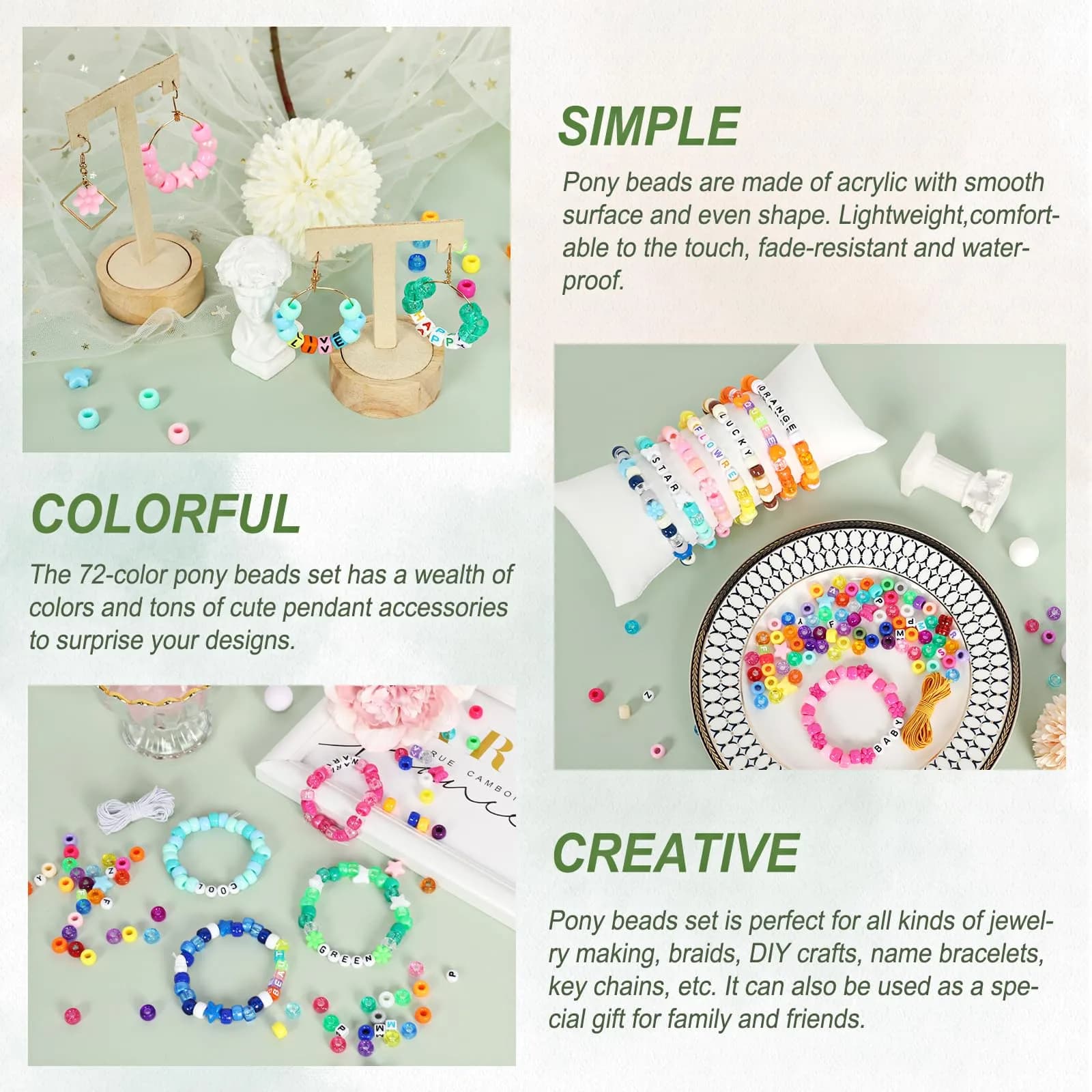 QUEFE 72 Colors 4700pcs 9mm Pony Beads Bracelet Kit Kandi Bead | Modern Acrylic Craft Beads for Jewelry Making - view 5