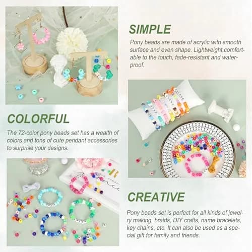 QUEFE 72 Colors 4700pcs 9mm Pony Beads Bracelet Kit Kandi Bead | Modern Acrylic Craft Beads for Jewelry Making thumbnail 5