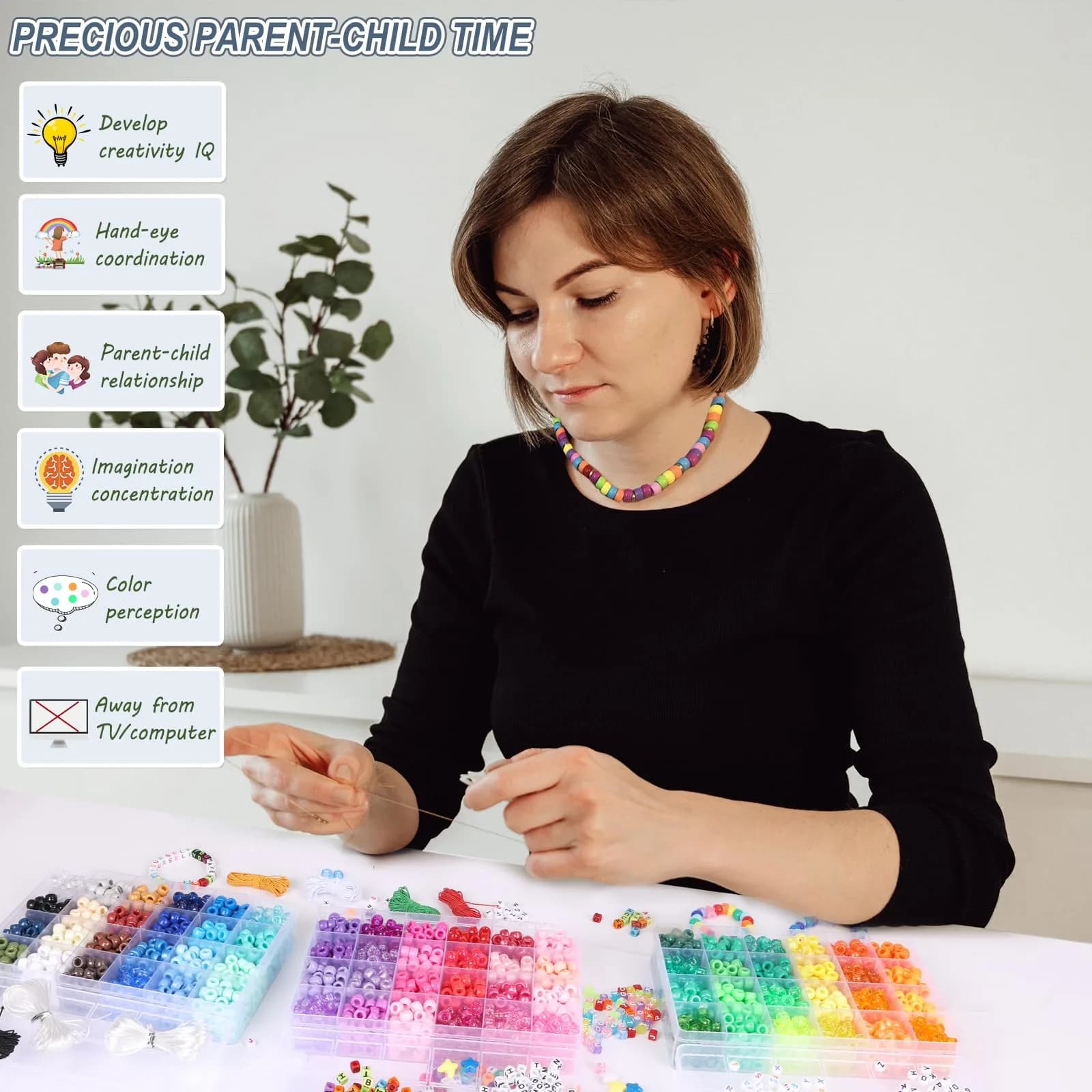 QUEFE 72 Colors 4700pcs 9mm Pony Beads Bracelet Kit Kandi Bead | Modern Acrylic Craft Beads for Jewelry Making - view 7