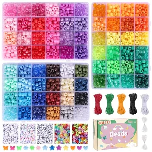 QUEFE 72 Colors 4700pcs 9mm Pony Beads Bracelet Kit Kandi Bead | Modern Acrylic Craft Beads for Jewelry Making thumbnail 1