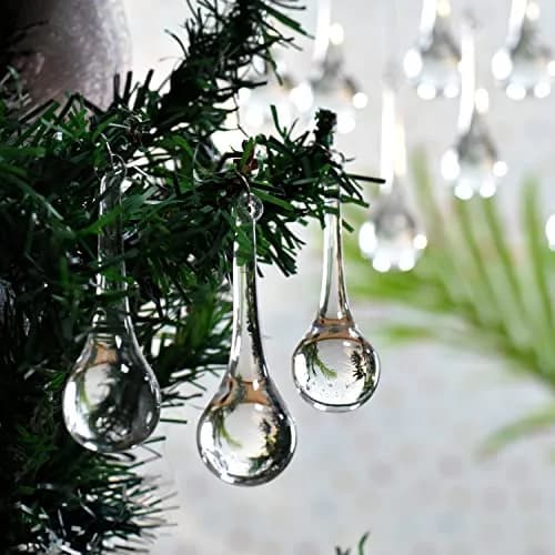 Indian Shelf Clear Glass Teardrop Christmas Ornaments 20 Piece Set | Vintage Style Hanging Decor thumbnail 1