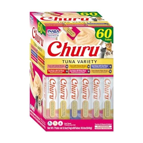 INABA Churu Cat Treats 60 Tubes | Creamy Lickable Purée with Green Tea & Taurine (0.5 Oz Each) thumbnail 1