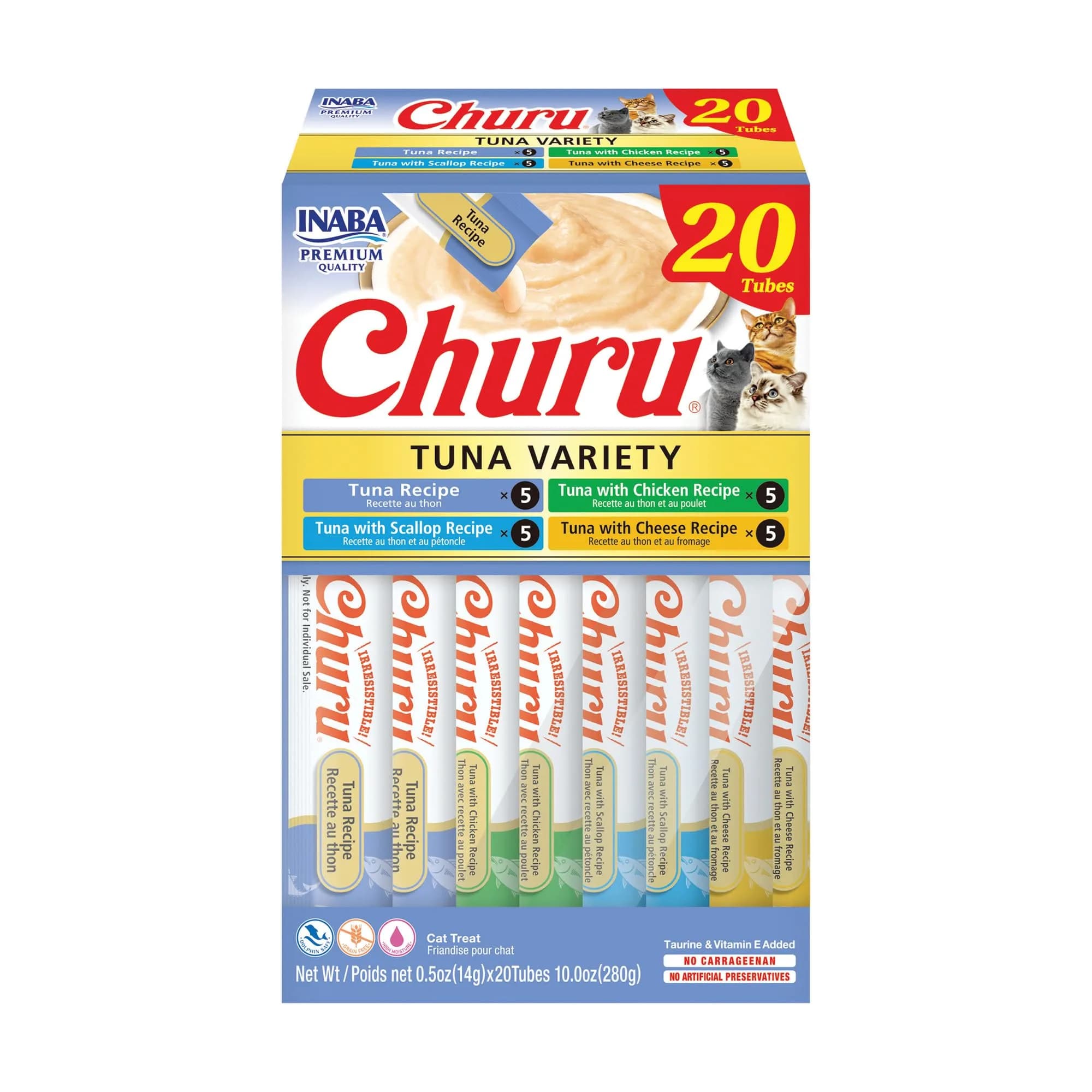 INABA Churu Cat Treats Tuna Variety Box 20 Tubes | High Moisture, Low Calorie Lickable Purée - main product image