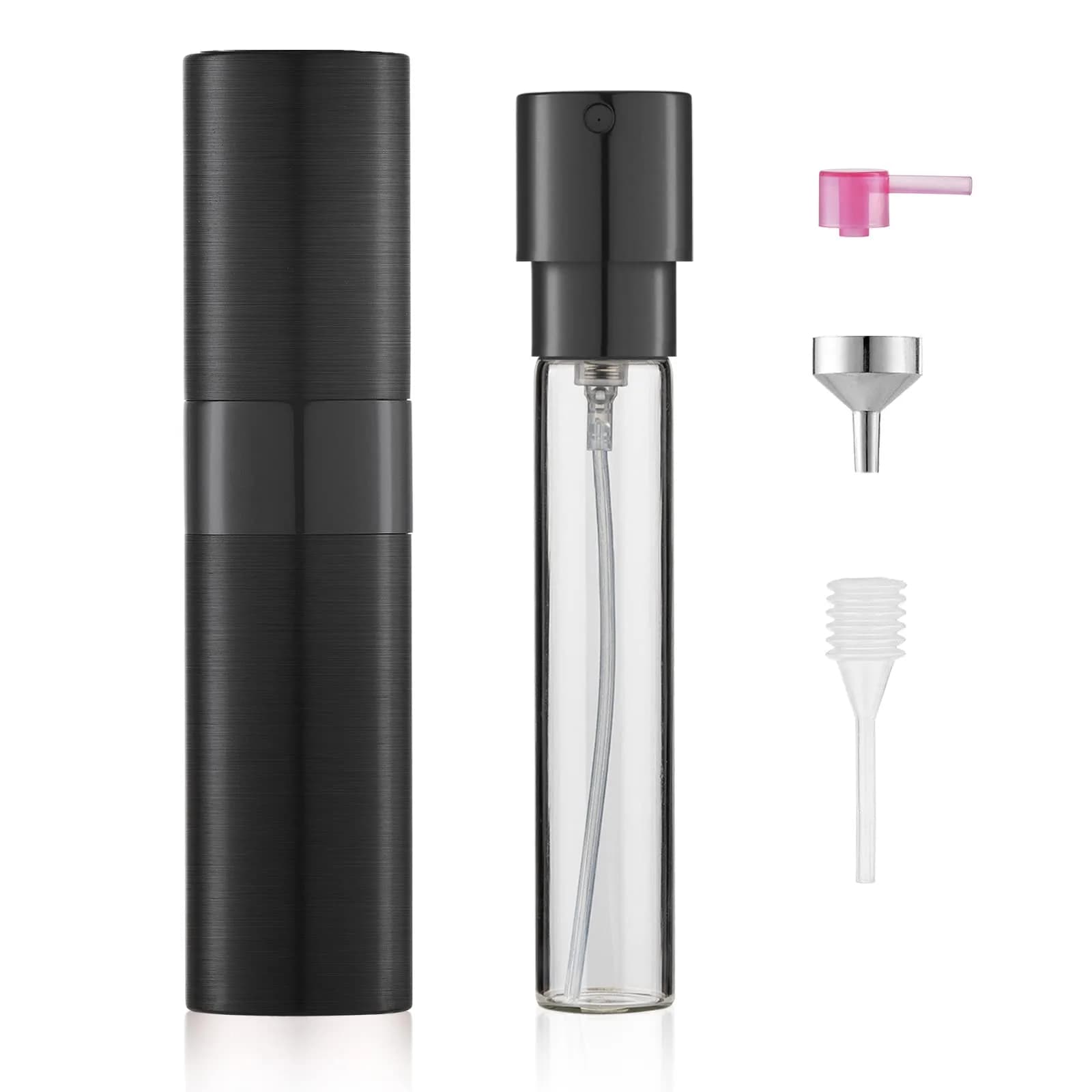 LISAPACK 8ml (0.27 Fl Oz) Refillable Perfume Travel Bottle | Leak-Proof Aluminum Atomizer Sprayer — Black