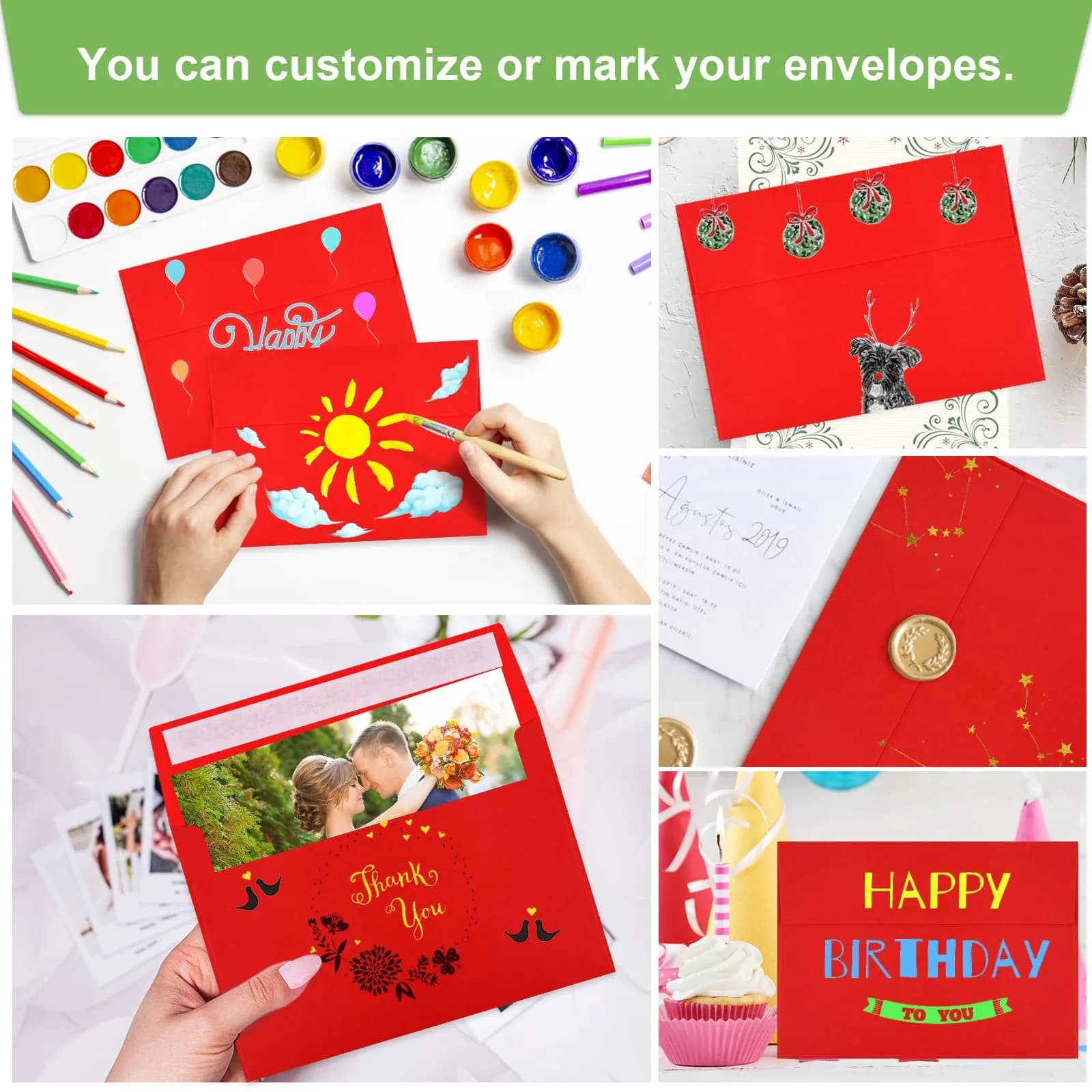 Joyberg Red A7 Envelopes (5.25x7.25in) | Self Seal Greeting Card Envelopes for Invitations thumbnail 5