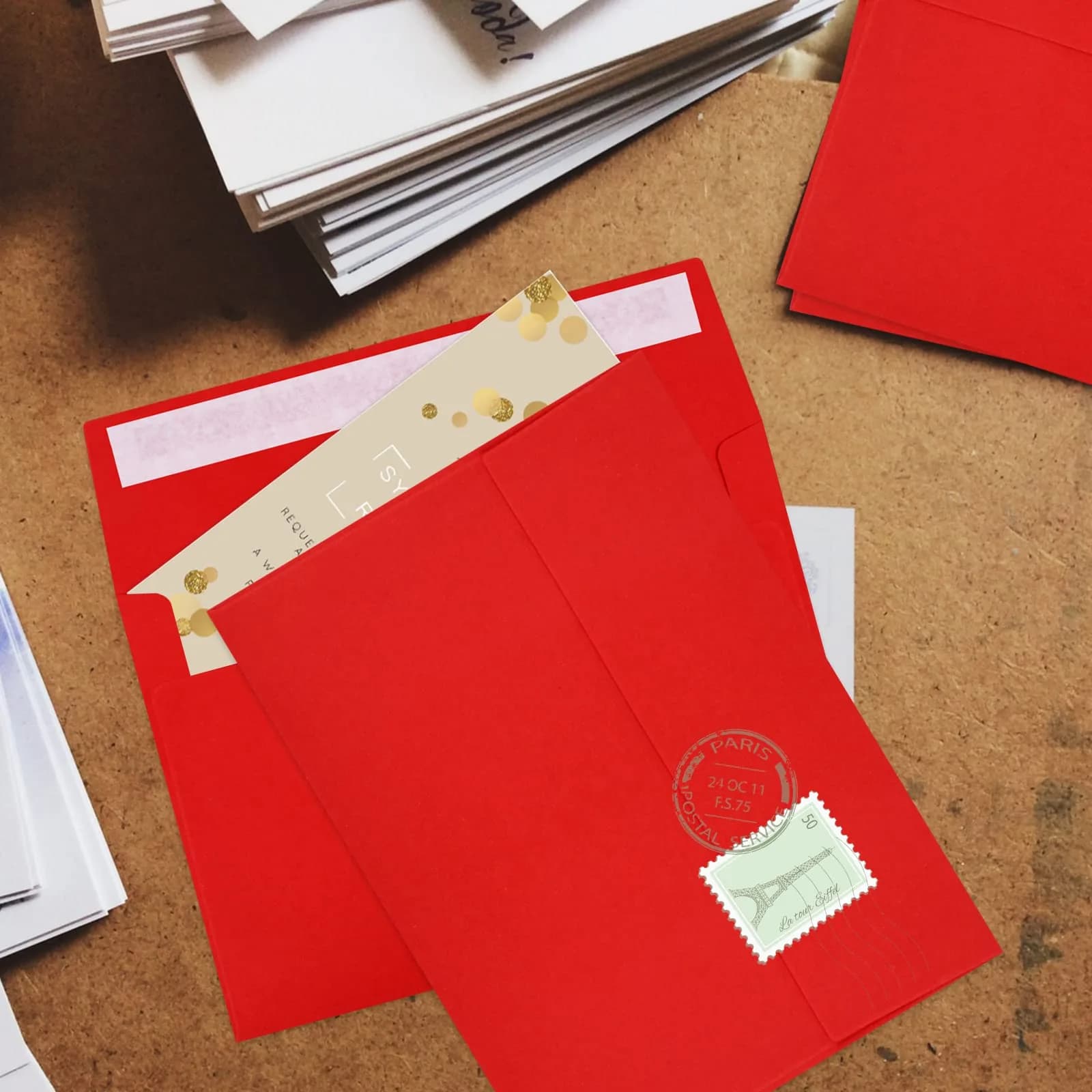 Joyberg Red A7 Envelopes (5.25x7.25in) | Self Seal Greeting Card Envelopes for Invitations thumbnail 6