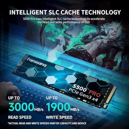 fanxiang S500 Pro 1TB NVMe SSD M.2 PCIe Gen3x4 2280 Internal Solid State Drive, SLC Cache 3D NAND TLC, Up to 3200MB/s, Compatible with Laptop and PC Desktops (Black) | High-Speed Data Storage thumbnail 2