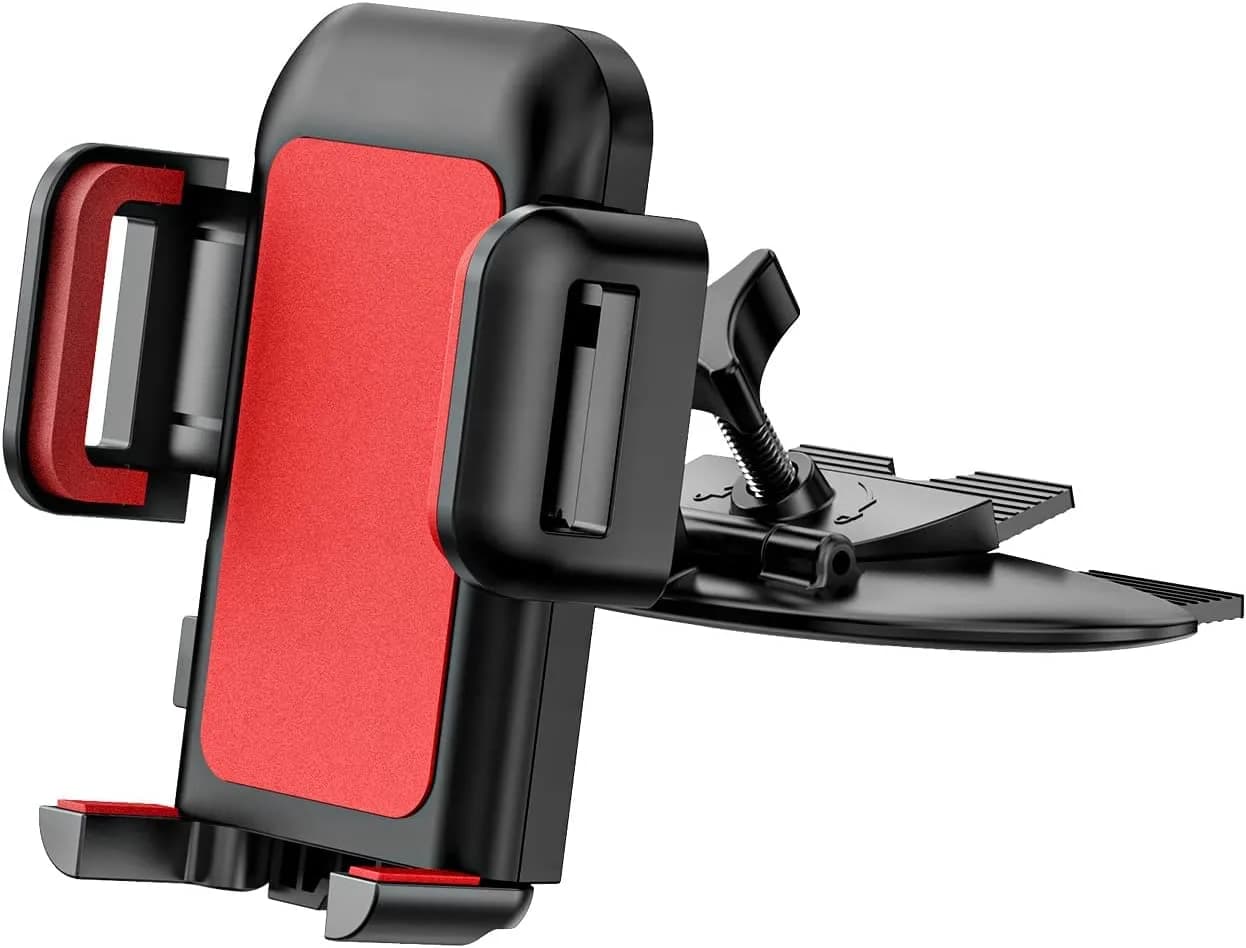 VSSMSSA Cell Phone Holder for Car CD Slot | 360° Swivel, One Button Release, Compatible with iPhone 17-12 & Galaxy S25-S10 (2.76 in) — Red
