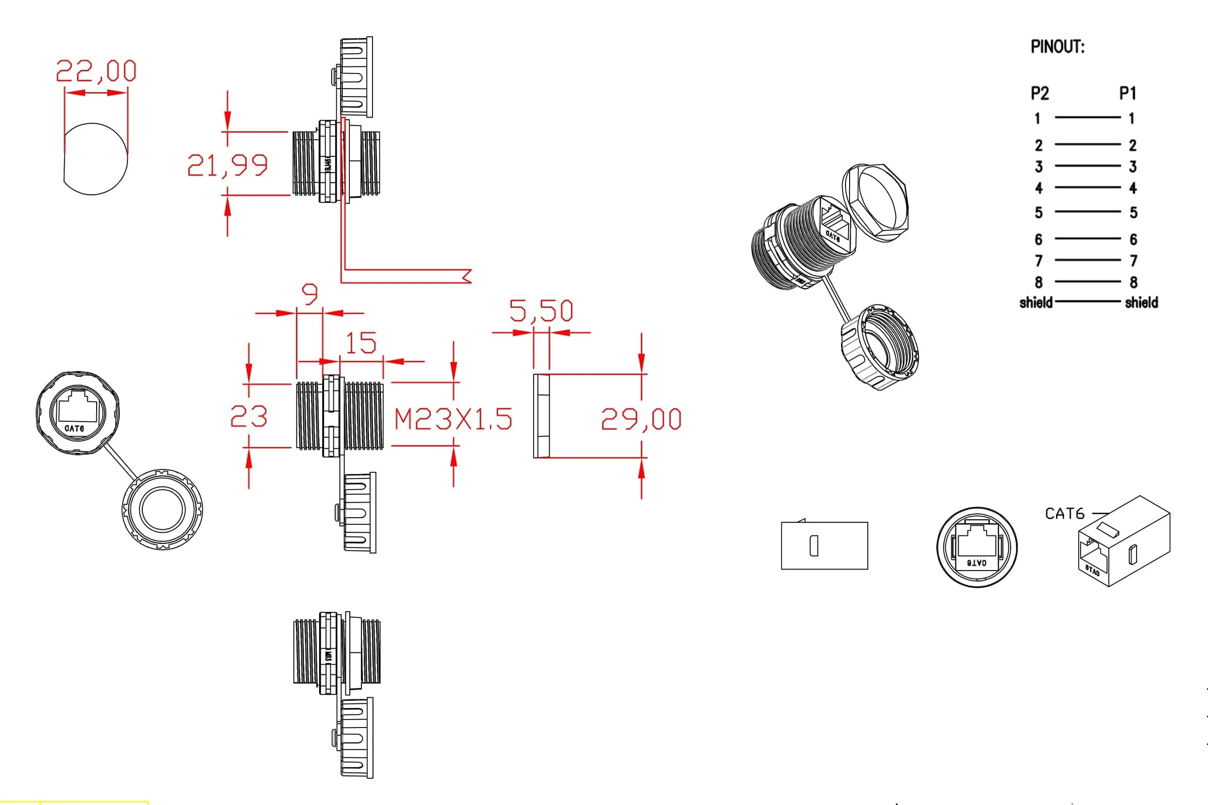 ANMBEST Shielded CAT6 RJ45 Waterproof Connector 10-Pack | IP68 Industrial Grade - view 6