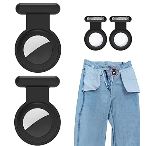 Fzemnn 2 Pack Airtag Holder Case with Hidden Pins | Silicone Tracker Cover for Kids, Pets, Bags (Black) thumbnail 1