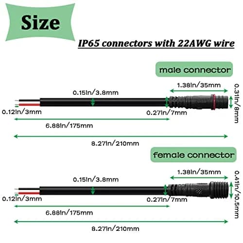 mxuteuk 6 Pairs 22AWG 2 Pin Electrical Connector IP65 7.87in/20cm Waterproof Wire Connector for LED, Car, Boat, Indoor/Outdoor thumbnail 2