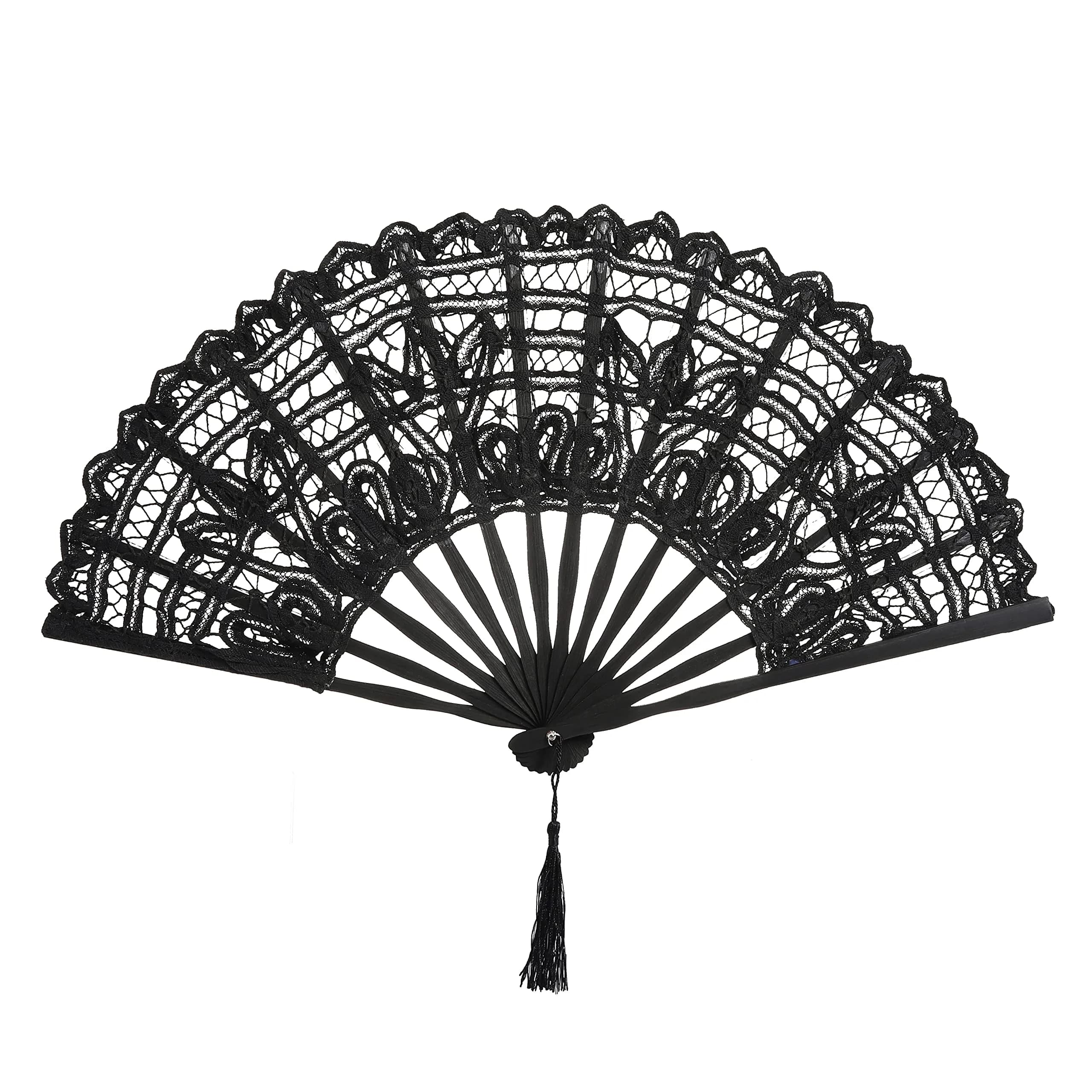 BABEYOND Cotton Lace Folding Hand Fan, Bamboo Wedding Dance Party Decor | Elegant, Handcrafted, Lightweight