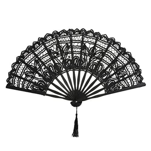 BABEYOND Cotton Lace Folding Hand Fan, Bamboo Wedding Dance Party Decor | Elegant, Handcrafted, Lightweight thumbnail 1