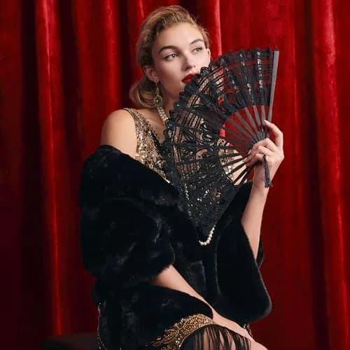 BABEYOND Cotton Lace Folding Hand Fan, Bamboo Wedding Dance Party Decor | Elegant, Handcrafted, Lightweight thumbnail 3