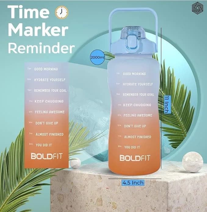 Boldfit 2 Litre (67.6 oz) Gallon Water Bottle with Straw & Time Markers | Motivational Gym Sipper for Fitness Enthusiasts thumbnail 4