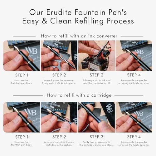 Wordsworth & Black Luxury Fountain Pen Set Medium Nib Black Gold Finish Pouch | Smooth Ink Flow thumbnail 5