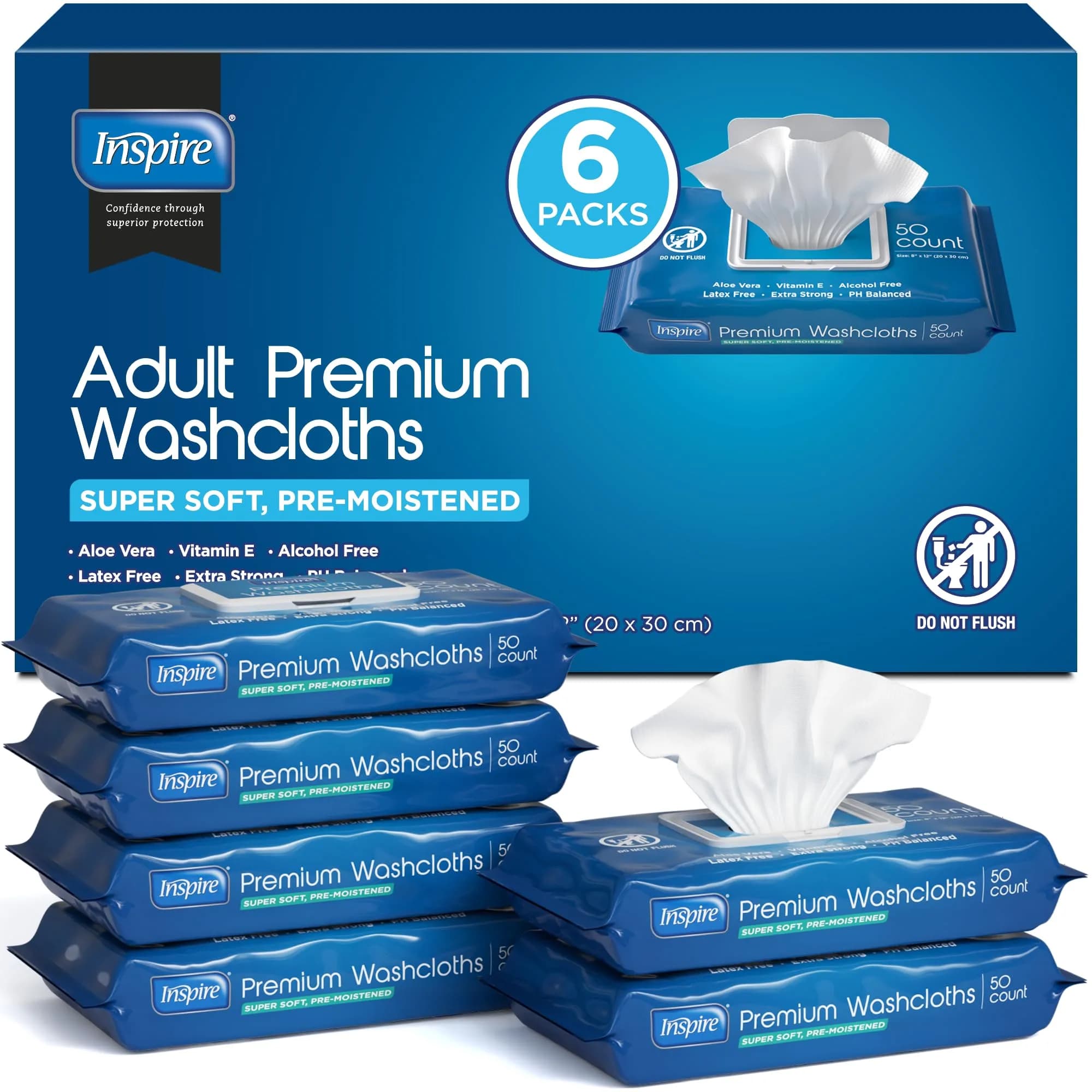 Inspire Adult Wet Wipes, 300 Count | Hypoallergenic Cleansing Cloths for Elderly Care - main product image