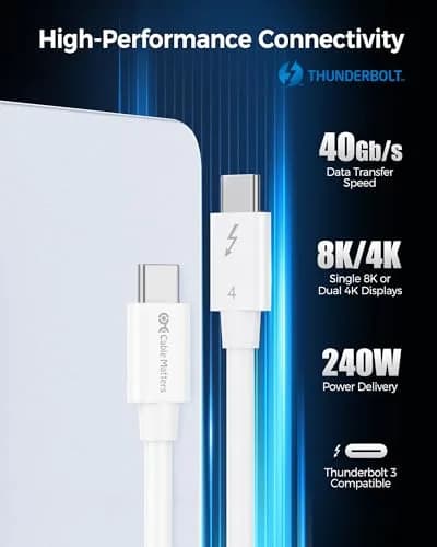 Cable Matters 40Gbps Thunderbolt 4 Cable 0.8m (2.6ft) | 8K Video & 240W Charging thumbnail 2