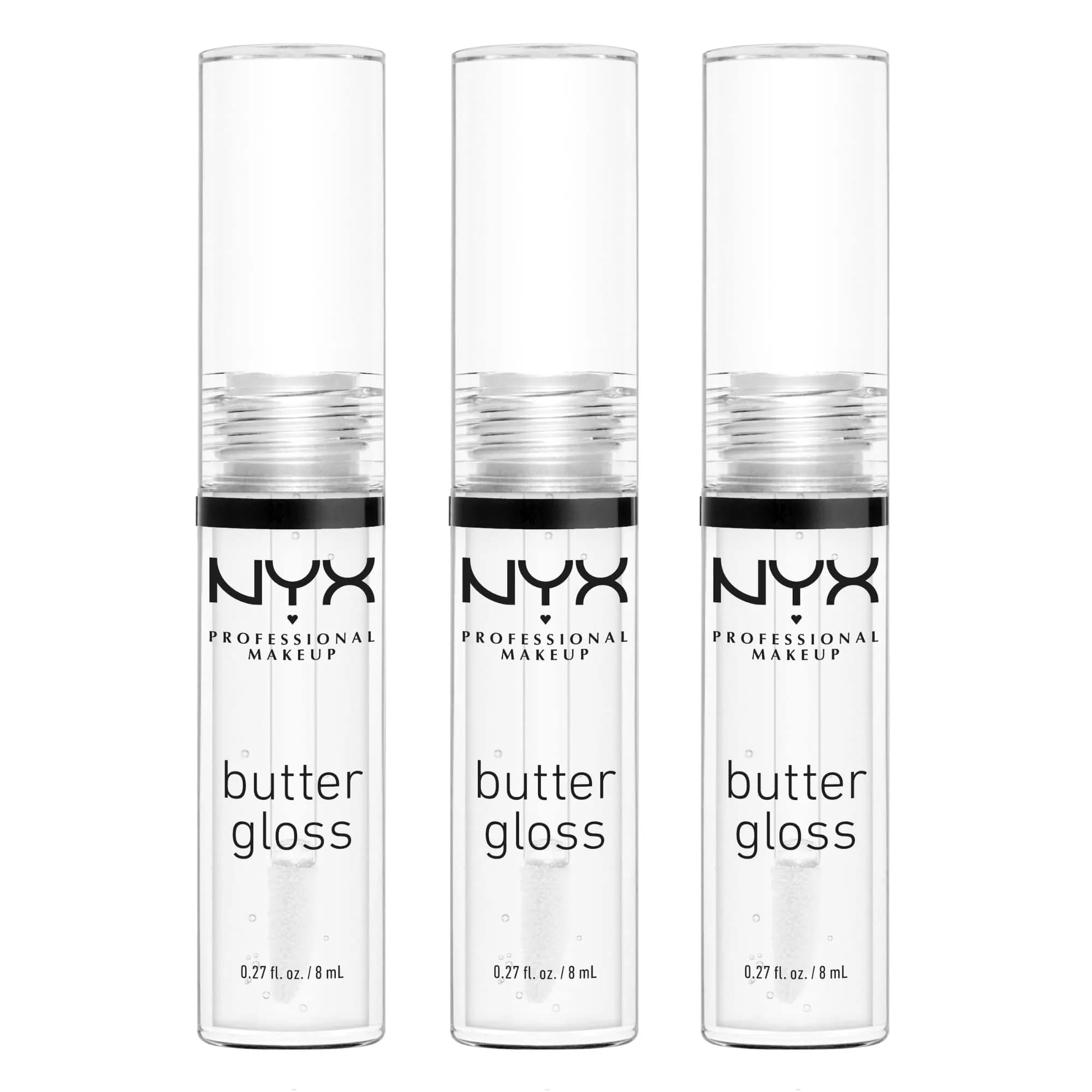 NYX PROFESSIONAL MAKEUP Butter Gloss Lip Gloss - Sugar Glass (Clear), Pack Of 3 | Sheer to Medium Coverage, Non-Sticky Formula - main product image