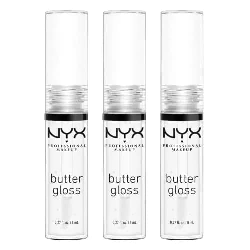 NYX PROFESSIONAL MAKEUP Butter Gloss Lip Gloss - Sugar Glass (Clear), Pack Of 3 | Sheer to Medium Coverage, Non-Sticky Formula thumbnail 1