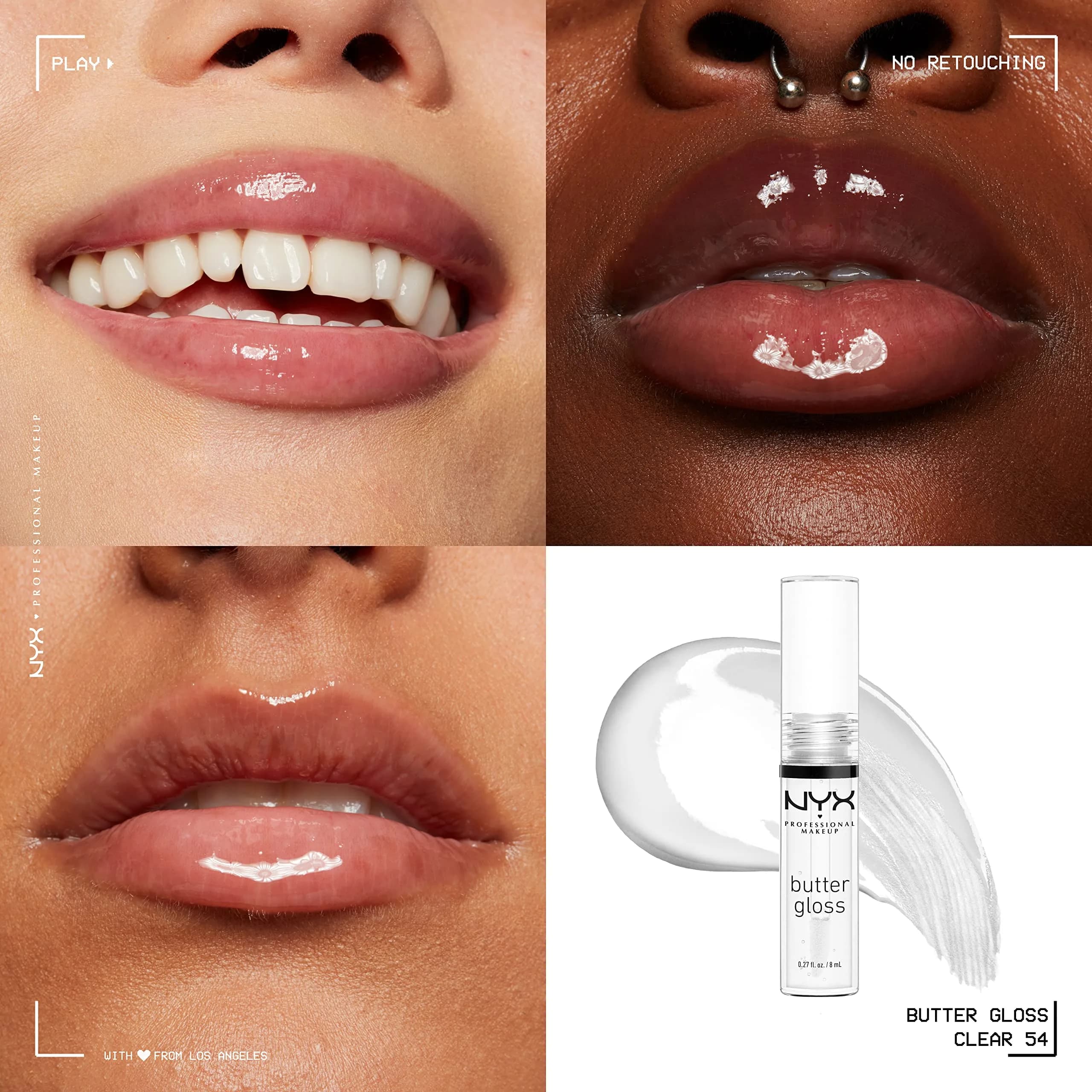NYX PROFESSIONAL MAKEUP Butter Gloss Lip Gloss - Sugar Glass (Clear), Pack Of 3 | Sheer to Medium Coverage, Non-Sticky Formula - view 3